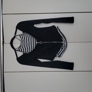 Hot Topic's Social Collisio. Black and White Striped Off The Shoulder Top